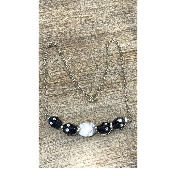 Artisan Necklace W/ Black Onyx Sugar Skulls, Swarovski Eyes & Marble Centerpiece - Picture 4 of 11